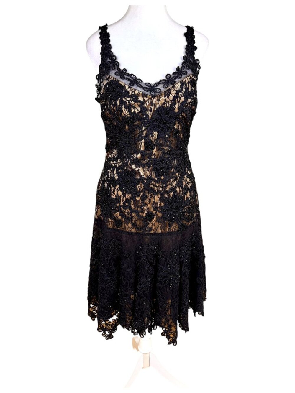 Sue Wong Silk Beaded Dress Black Sheer Floral Embroidered Dark Romantic (6)